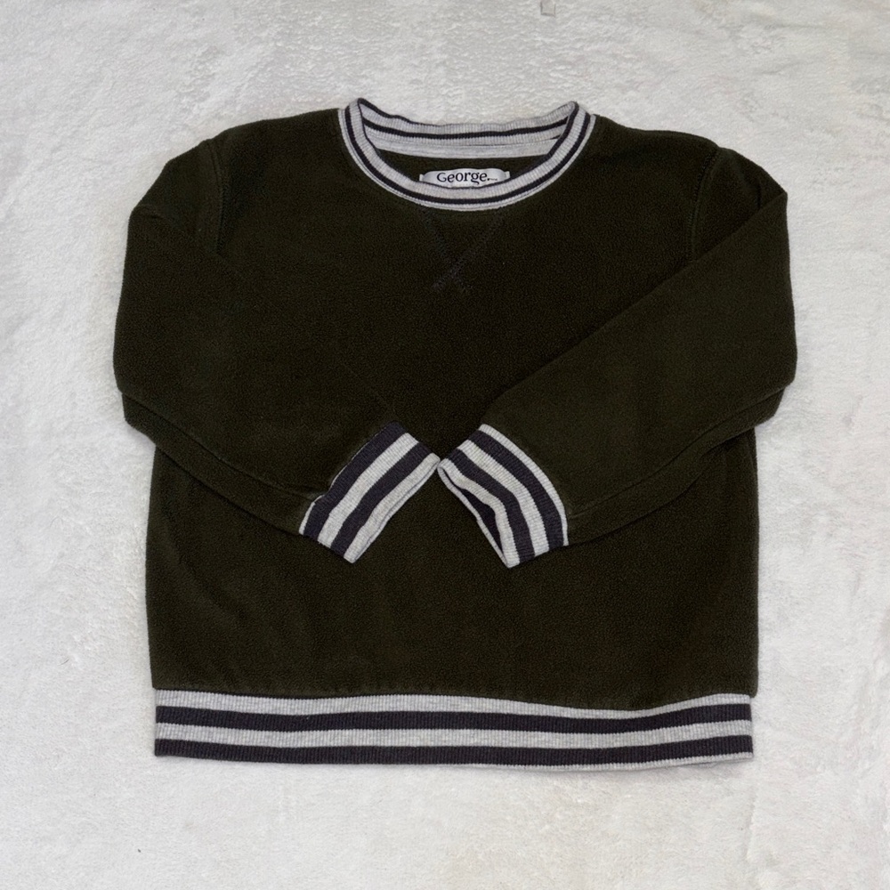 George Olive Green Crewneck Sweater with Navy and White Striped Trim